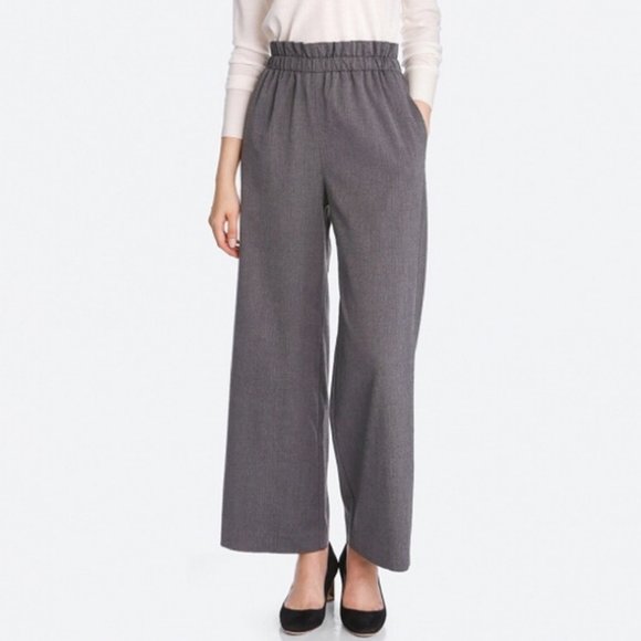 Uniqlo High Waisted Wide Leg Pants, Ankle Length Dark Grey Trousers - Picture 3 of 11